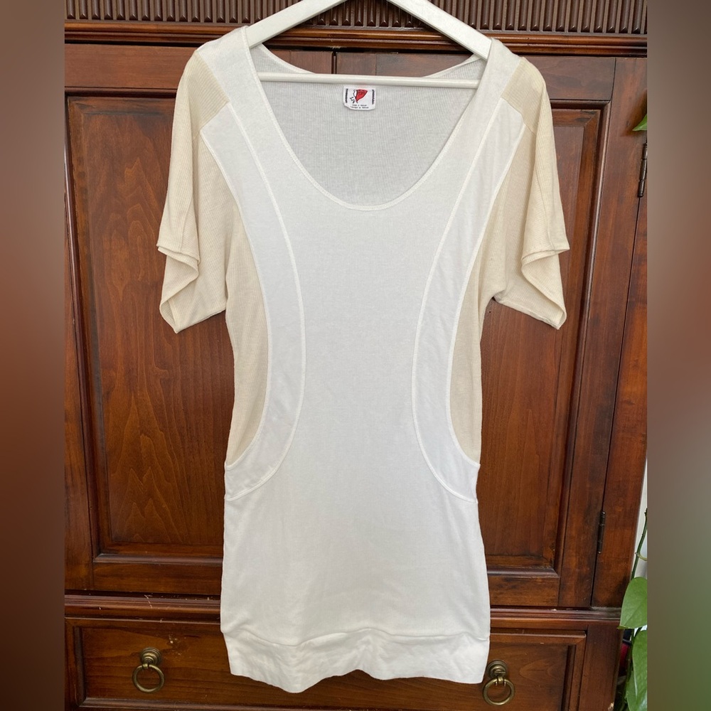 Free People Cream and Beige Short Sleeve Tunic Dress